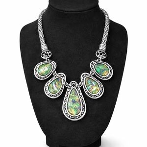 NWT Boutique Abalone Shell Statement Necklace ✨ Silver Tone Iridescent Collar